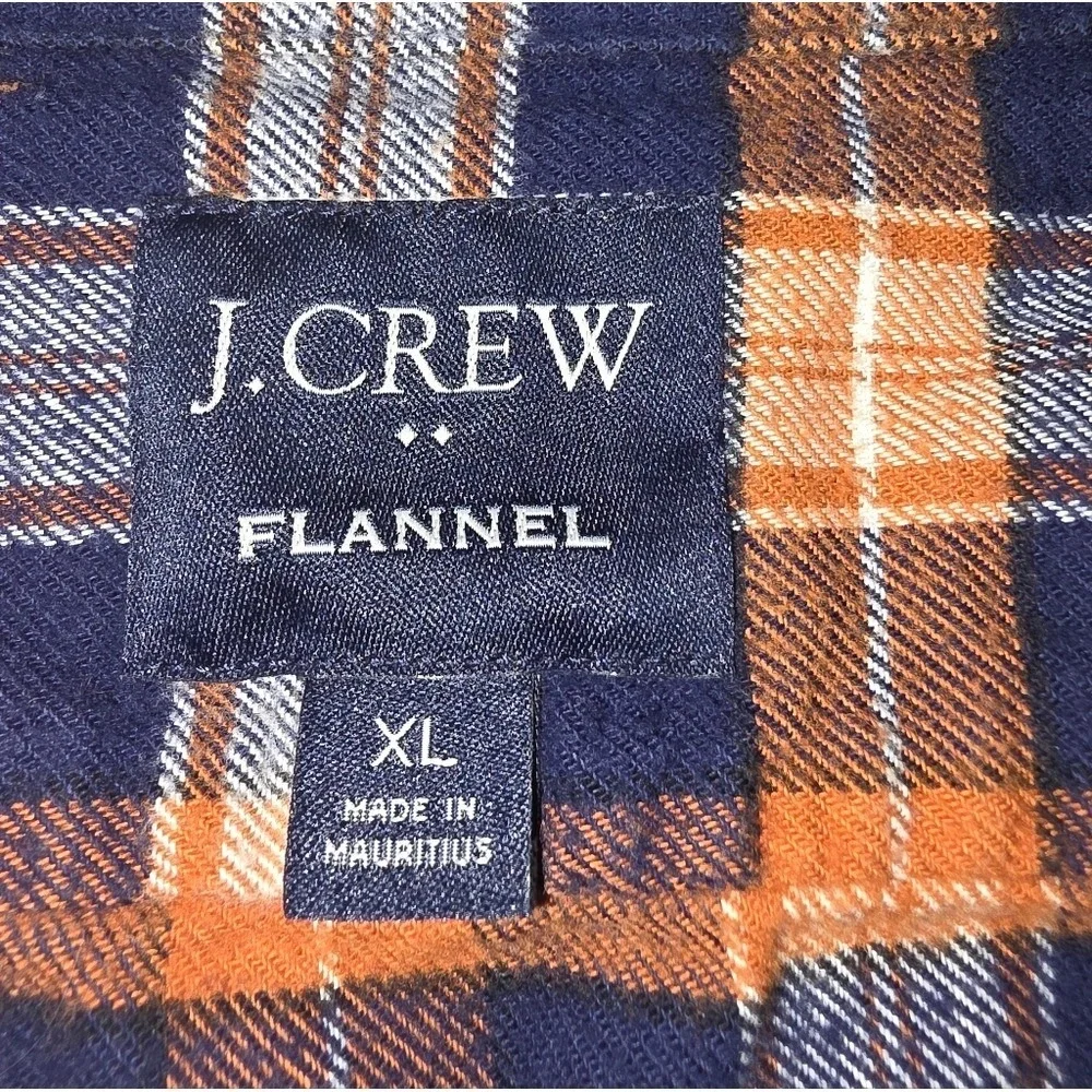 J.‎ Crew Men's XL Plaid Flannel Shirt Navy Rust Orange 100% Cotton Lumberjack